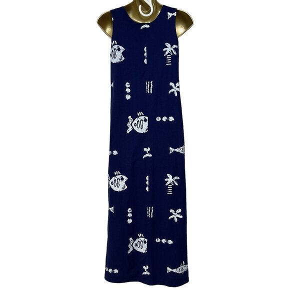 Hilo Hattie Hawaiian Sleeveless Fish Palm Trees Resort Ocean Long Maxi Dress  XS - Picture 4 of 8